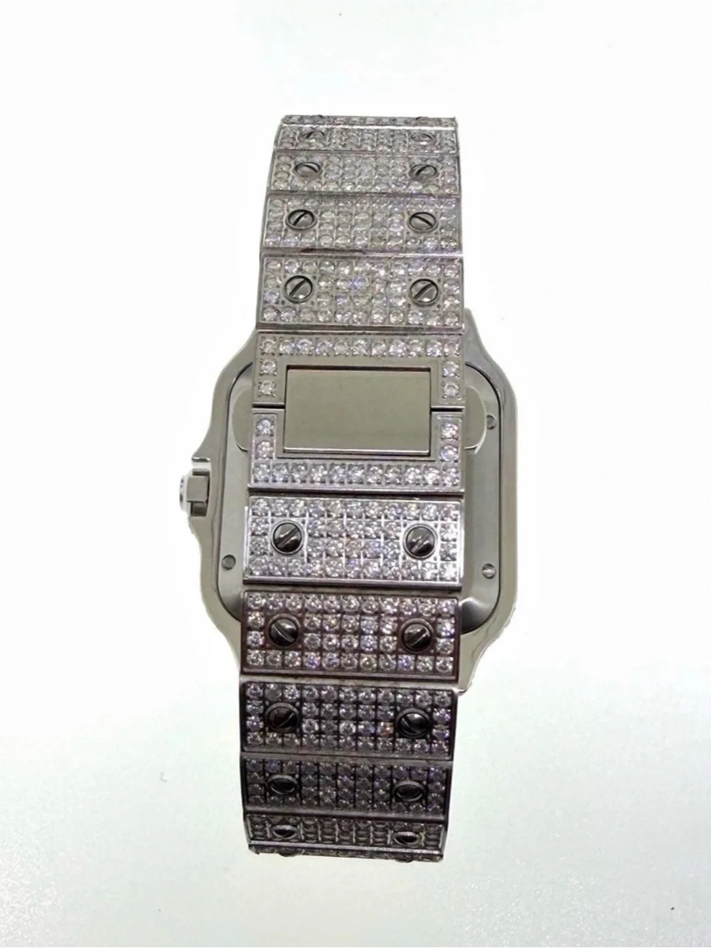 Blue Dial Moissanite Automatic Square Watch Stainless Steel Roman Dial